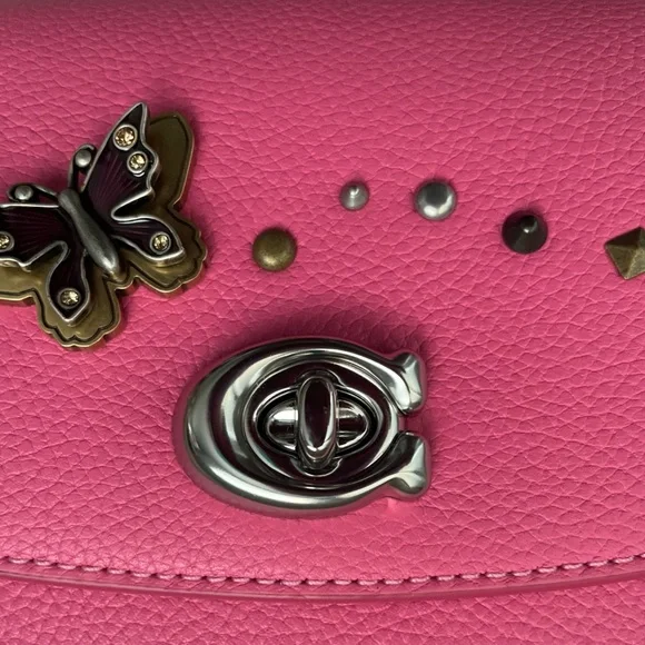 Coach Cassie Crossbody 19 With Heart Strap In Petunia with pins and rivets NWT - Picture 3 of 16